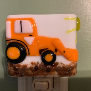 1 Orange Tractor Fused Glass Plug In Wall Farm Night Light Sconce image 8