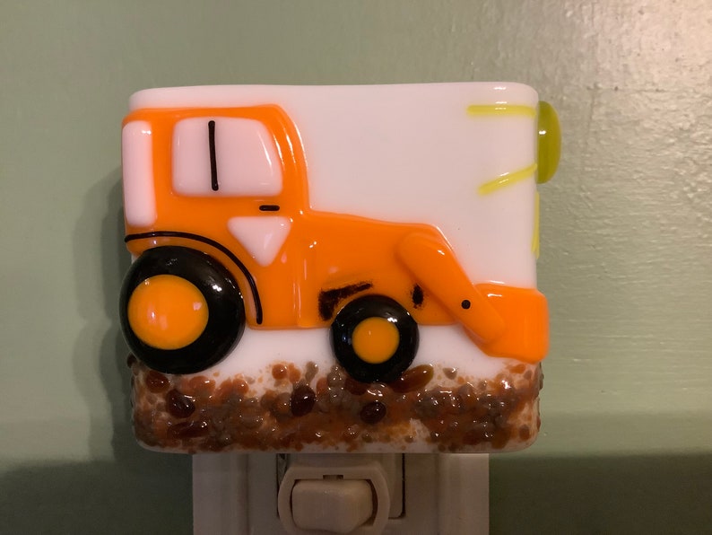 1 Orange Tractor Fused Glass Plug In Wall Farm Night Light Sconce image 8