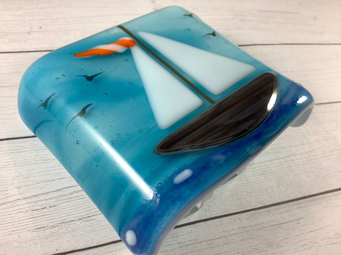 Sailboat Fused Glass Plug In Nautical Night Light with Slumped Etsy
