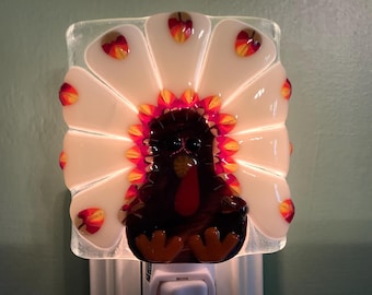 Thanksgiving Turkey Fused Glass Plug In Farmhouse Decor Night Light with Draped Sides Outlet Sconce