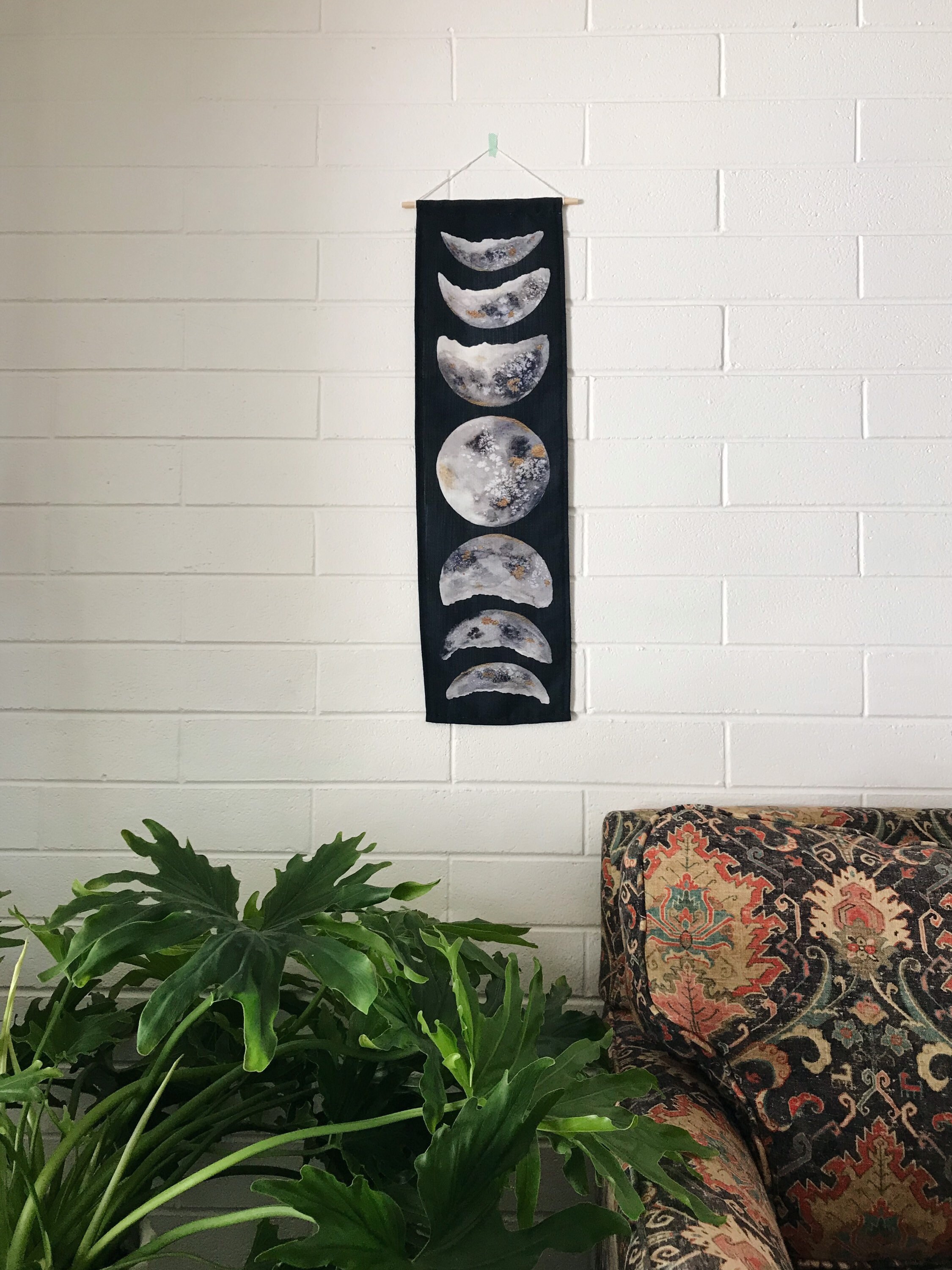 Watercolor moon phase tapestry | wall hanging | moon phase banner | g…