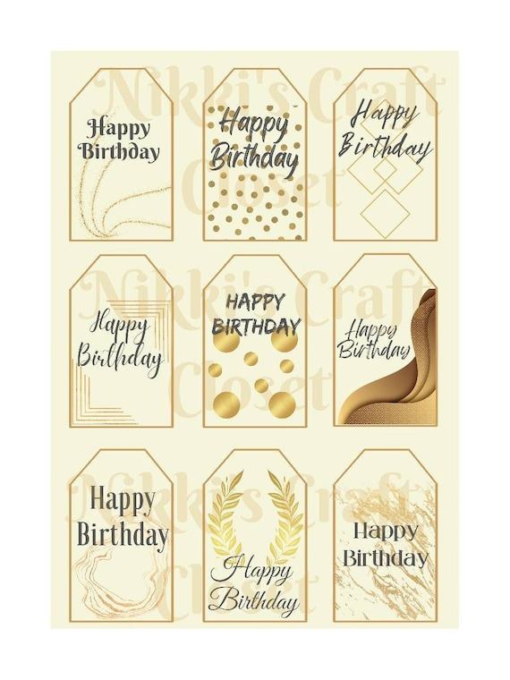 Printable Gold and White Happy Birthday Gift Tags Family Gift - Etsy
