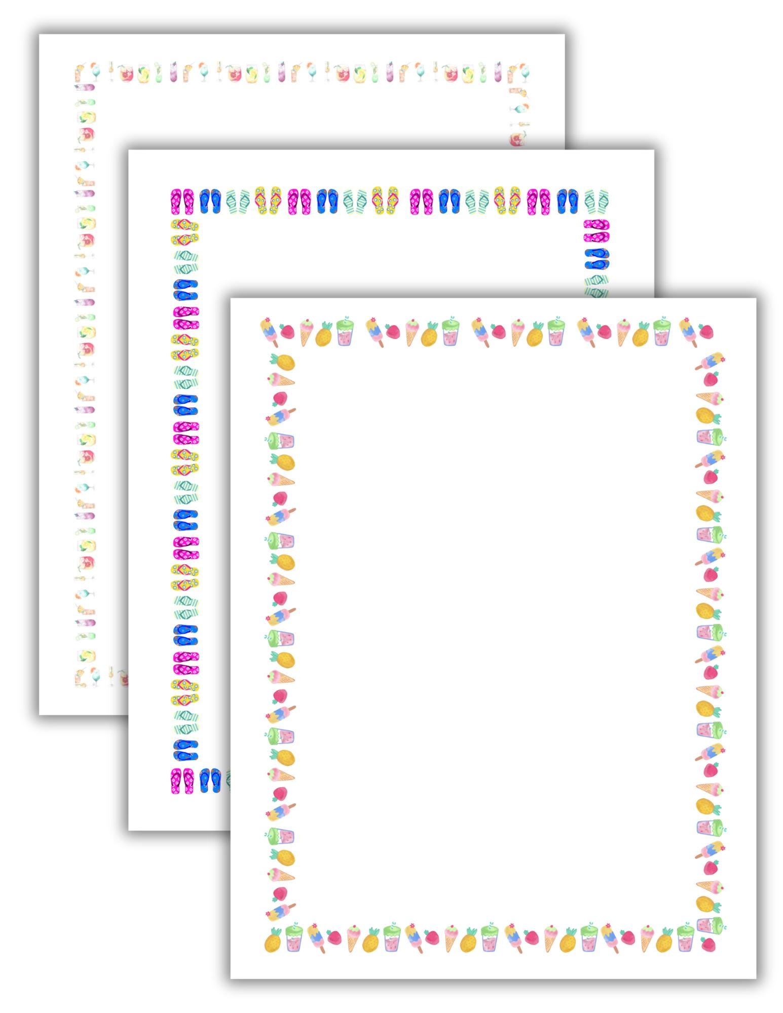 Summer Printable Paper Borders, Beach Paper for Summer Activities ...