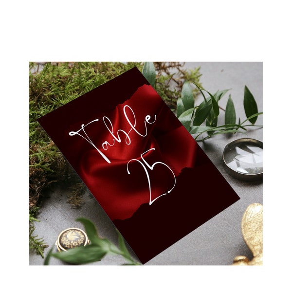 Printable Red and Black Wedding Table Numbers, 25 Dark Red Reception Table Numbers, Wedding Reception, Event Table Assignments
