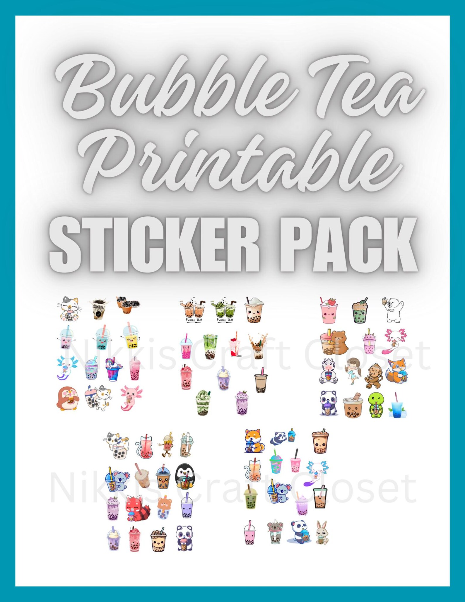 Printable Boba Bubble Tea Sticker Pack, Drink Lovers Stickers, Anime ...