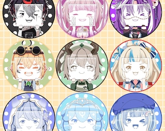 Botones holográficos VTuber de 2,25" (Cara del cartel VTuber Grupo 2)