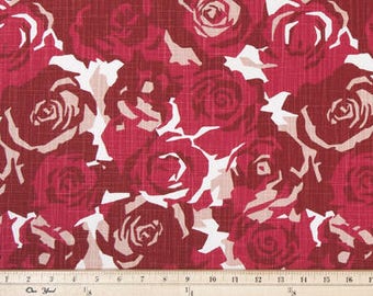 Red Roses Fabric by the YARD Home Decor Weight Premier Prints Farrah Raspberry Slub Canvas upholstery curtains pillow runner drape SHIPsFAST