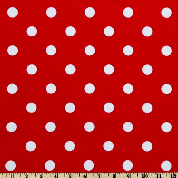 Red Polka dot Fabric by the YARD or SAMPLE all Cotton home decor weight upholstery Premier Prints lipstick on white  SHIPsFAST