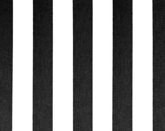 May include: Black and white striped fabric with a repeating pattern. The fabric is woven and has a subtle texture.
