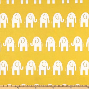 Yellow Elephant Fabric by the YARD all Cotton Premier Prints Ele Corn yellow on white slub nursery curtains pillows SHIPsFAST