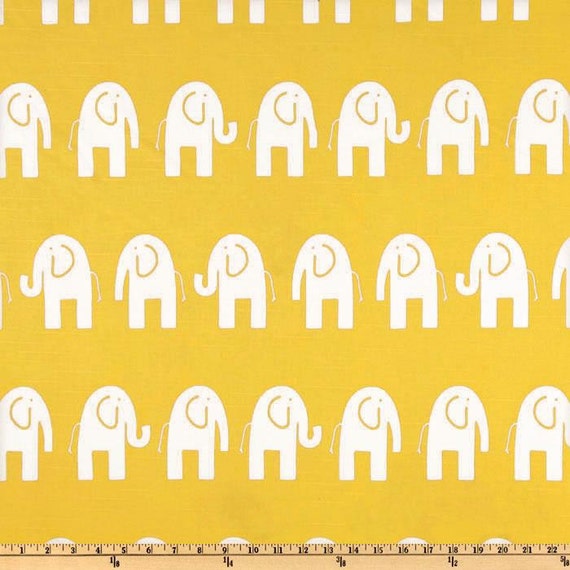Yellow Elephant Fabric by the YARD all Cotton Premier Prints Ele Corn yellow on white slub nursery curtains pillows SHIPsFAST