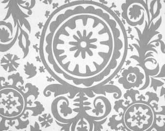 Grey Suzani Fabric by the Yard Premier Prints Home Decor floral storm grey on white pillows curtains drapes runners upholstery  SHIPsFAST