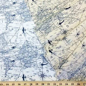 Planes Fabric by the YARD, BOLT or Sample Premier Prints Air Traffic Felix Blue Navy on White Cottonl Home Decor Upholstery SHIPsFAST
