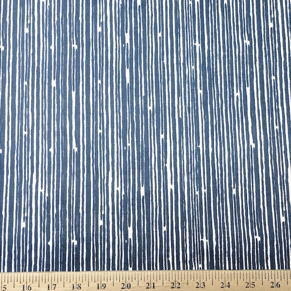 Navy Stripe Fabric by the Yard all Cotton Scribble lines Home decor upholstery Premier Prints Blue on white Twill SHIPsFAST