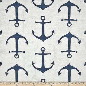 Navy Anchors Fabric by the YARD all Cotton Premier Prints slub nautical home decor curtains pillows runners drapes  SHIPsFAST