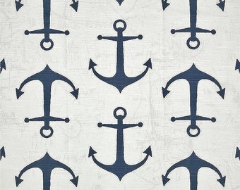 Navy Anchors Fabric by the YARD all Cotton Premier Prints slub nautical home decor curtains pillows runners drapes  SHIPsFAST