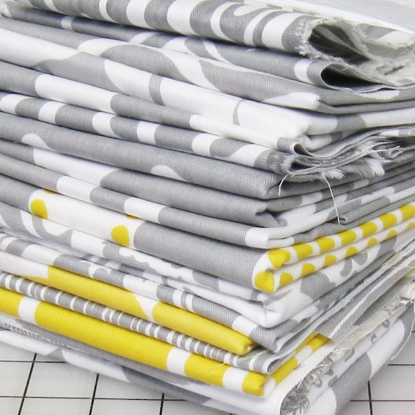 Fabric Scrap Pack all COTTON Home Decor Weight Grey Yellow White Premier Prints SHIPsFAST!