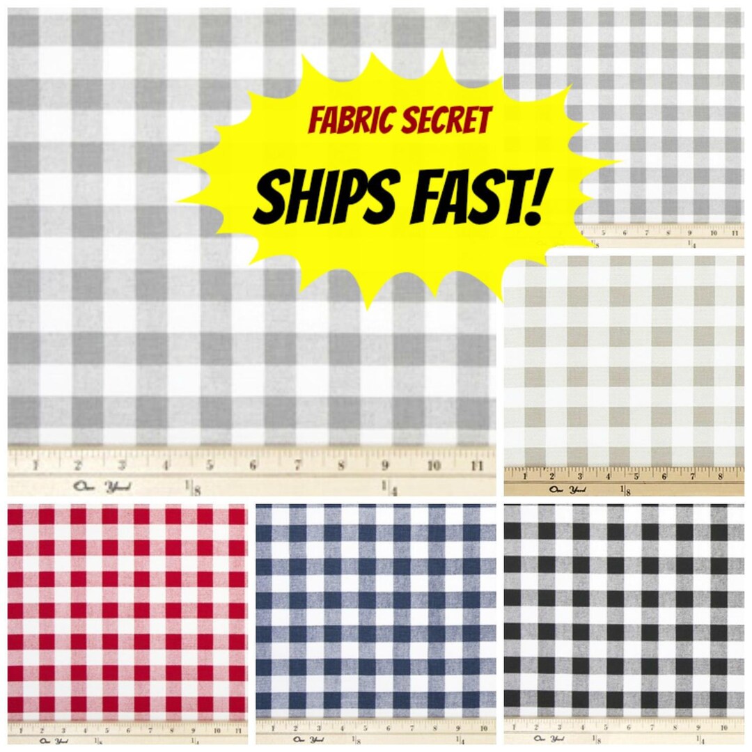 Plaid Fabric by the BOLT All Cotton Check Grey Black Blue Red White