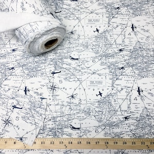 Planes Fabric by the YARD all cotton Air Traffic flight map aviation Felix Blue Navy White Premier Prints Home Decor SHIPsFAST