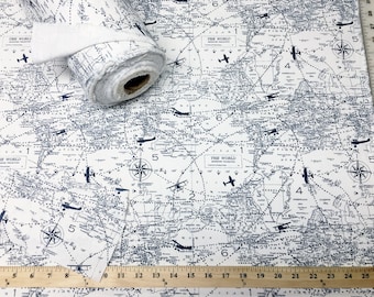 Planes Fabric by the YARD all cotton Air Traffic flight map aviation Felix Blue Navy White Premier Prints Home Decor SHIPsFAST