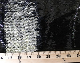 Reversible Sequin Fabric by the yard Dragon Mermaid Metallic Black Silver grey flips 5 mm SHIPsFAST!