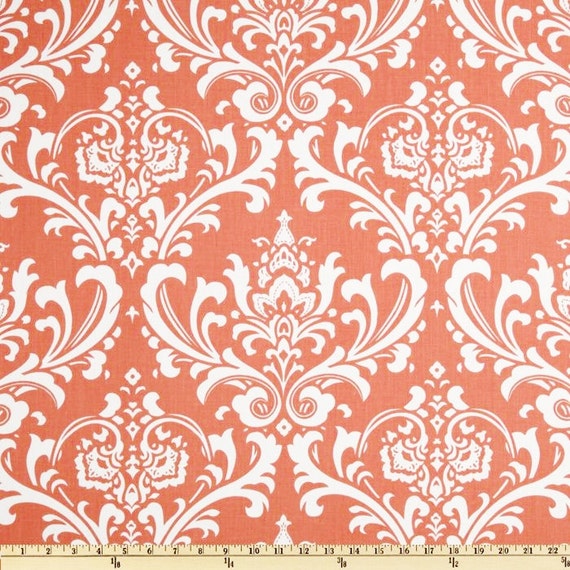 Coral Damask Fabric By The Yard Home Decor Upholstery Curtain Etsy