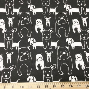 Black Puppy Dog Fabric by the SAMPLE, YARD or BOLT all Cotton Home Decor Pedigree Premier Prints on white SHIPsFAST