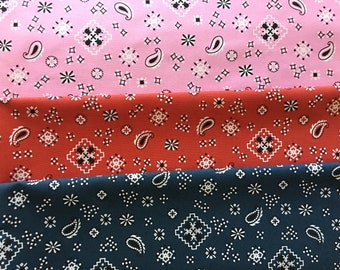 Bandana Fabric by the BOLT Home Decor Weight Print Blue Navy Red Pink on white 30 yards