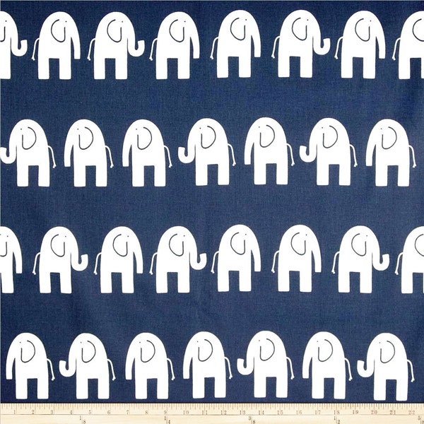 Blue Elephant Fabric by the YARD all Cotton Home Decor nursery babys room pillows covers curtains Premier Prints Ele Navy white SHIPsFAST