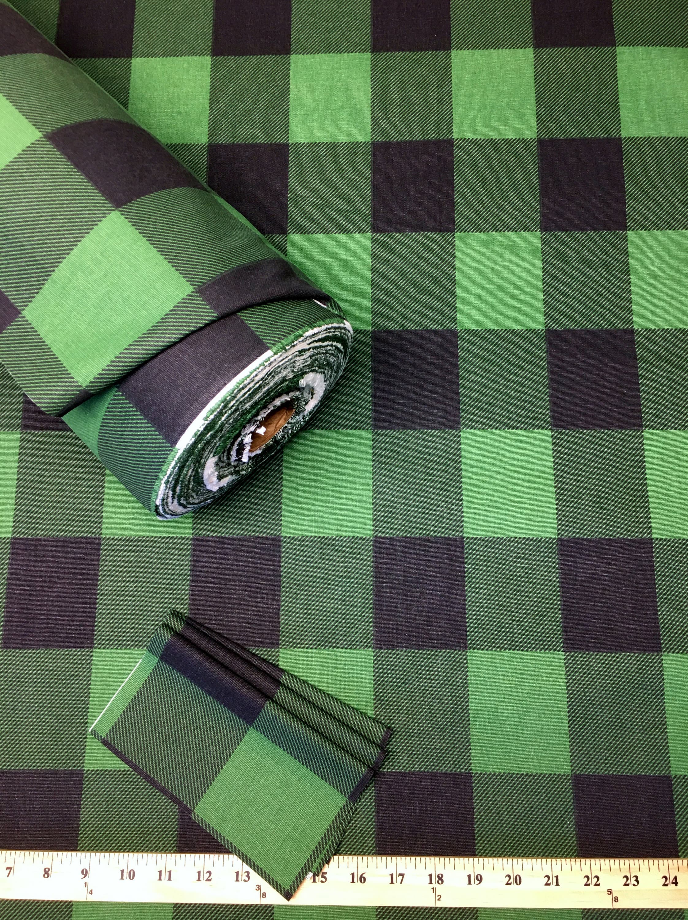 Coatweight Wool Fabric Green Buffalo Check Plaid By The Yard Fabric