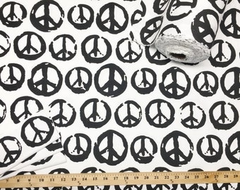 Peace Sign Fabric by the YARD Black White Peaceful Home Decor Designer Yardage Premier Prints