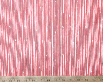 Coral Stripe Fabric by the Yard all Cotton Scribble lines Home decor upholstery Premier Prints on white SHIPsFAST
