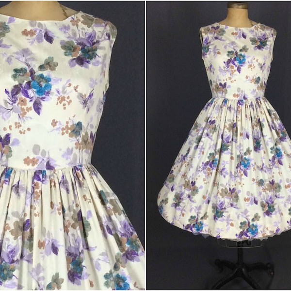 STUNNING Vintage 1950's Dress, 50's Dress, Silk Dress, Floral Dress, Full Skirt, Vintage Dress, Large Dress, Women's Dress