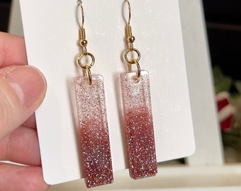 Rose Gold Glittered Dangle Earrings  by Lisa Gates.  Glitter Earrings/Party Earring