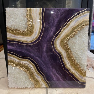 Purple Amethyst Resin Geode Wall Art by Lisa Gates with Crystal Quartz Points / Geode Art / Crystal Art /Agate Geode Modern Wall/ Home Decor image 8