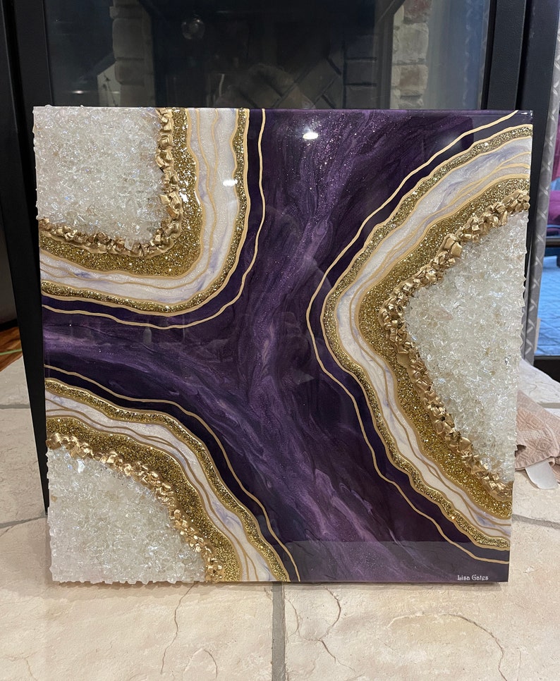 Purple Amethyst Resin Geode Wall Art by Lisa Gates with Crystal Quartz Points / Geode Art / Crystal Art /Agate Geode Modern Wall/ Home Decor image 8