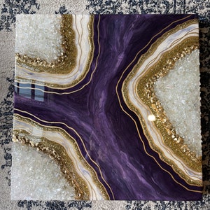 Purple Amethyst Resin Geode Wall Art by Lisa Gates with Crystal Quartz Points / Geode Art / Crystal Art /Agate Geode Modern Wall/ Home Decor image 7