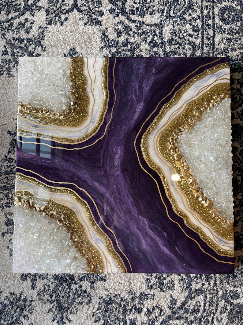 Purple Amethyst Resin Geode Wall Art by Lisa Gates with Crystal Quartz Points / Geode Art / Crystal Art /Agate Geode Modern Wall/ Home Decor image 7