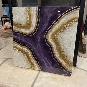 Purple Amethyst Resin Geode Wall Art by Lisa Gates with Crystal Quartz Points / Geode Art / Crystal Art /Agate Geode Modern Wall/ Home Decor image 10