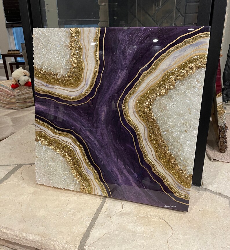 Purple Amethyst Resin Geode Wall Art by Lisa Gates with Crystal Quartz Points / Geode Art / Crystal Art /Agate Geode Modern Wall/ Home Decor image 10