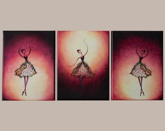 Original Acrylic Painting of Dancers- Ballet- 3 Panel Canvas Set, 9x12, Dancer Painting, Wall Art Created by Lisa Gates- Triptych