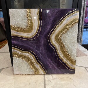 Purple Amethyst Resin Geode Wall Art by Lisa Gates with Crystal Quartz Points / Geode Art / Crystal Art /Agate Geode Modern Wall/ Home Decor image 9