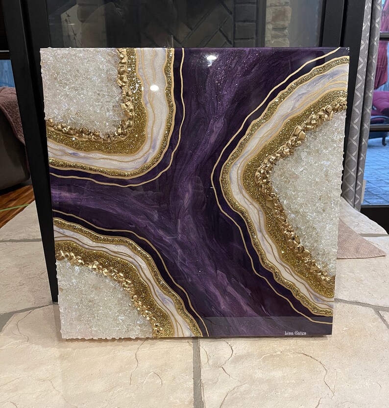 Purple Amethyst Resin Geode Wall Art by Lisa Gates with Crystal Quartz Points / Geode Art / Crystal Art /Agate Geode Modern Wall/ Home Decor image 9