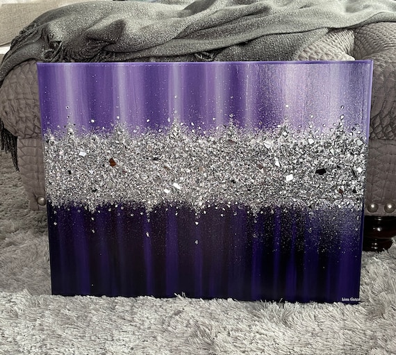 Purple Glitter Resin Painting: Crushed Glass & Broken Mirror Art