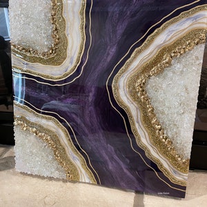 Purple Amethyst Resin Geode Wall Art by Lisa Gates with Crystal Quartz Points / Geode Art / Crystal Art /Agate Geode Modern Wall/ Home Decor image 5