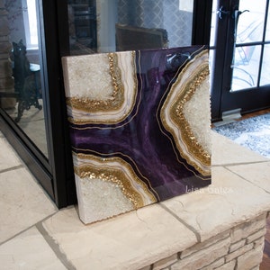 Purple Amethyst Resin Geode Wall Art by Lisa Gates with Crystal Quartz Points / Geode Art / Crystal Art /Agate Geode Modern Wall/ Home Decor image 3