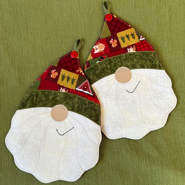 Woodland Gnomes, Christmas Gnome Potholders, Hot Pads, Housewarming For Kitchen, Birthday Present,Hostess Gift, Gift Under 25,