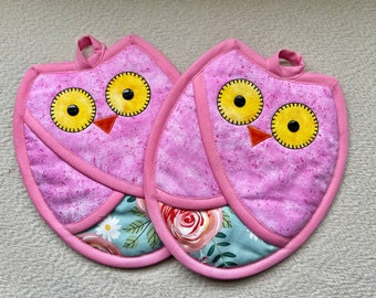 Owl Potholders, Pot Holder, Hostess Gift, Hot Pads, Oven Mitts, Owl Lover, Housewarming, Birthday, Mother’s Day, Bridal Shower