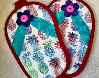 Flip Flop Pot Holders,Pocket Potholders, Beach Kitchen, Summer Potholders, Oven Mitts, Hot Pads ,Gift under 30, Bridal Shower,