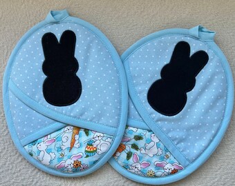 Bunny Potholders,Baker’s Oven Mitts, Hot Pads,Pocket Potholders,Easter Gift,Easter Kitchen, Pot Holder, Hostess Gift,Gift for,Gift Under 30